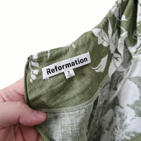 Reformation Samara Midi Dress Willow Green Floral Linen Cut Out Open Back Size 2 - Picture 4 of 11